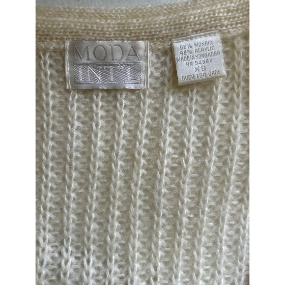 Moda Intl Ivory Mohair & Acrylic V Neck Button Down Cardigan Sweater XS - Picture 3 of 7